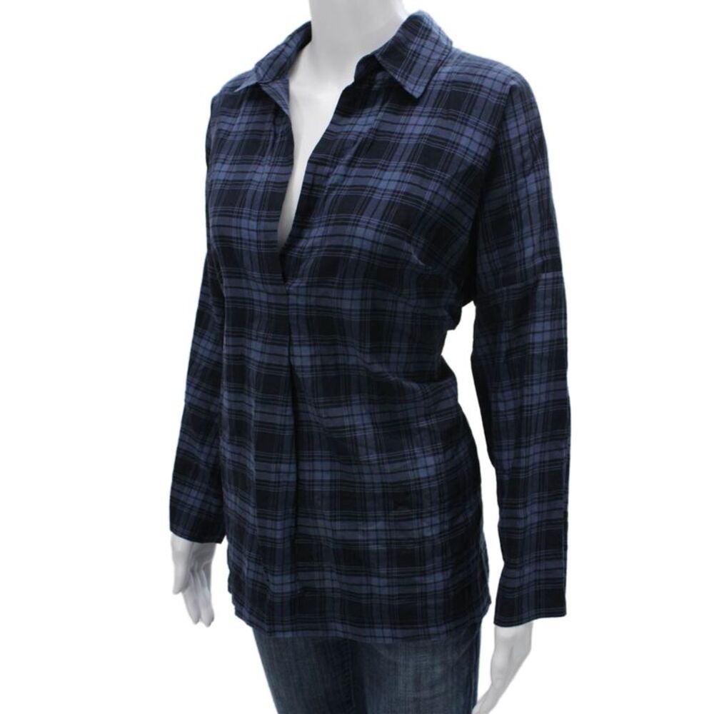 Vince Women Collared Shirt Blazer Long Sleeve Blue Polyamide Size L - Picture 2 of 10